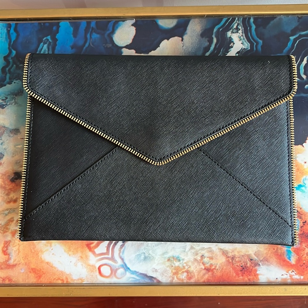 Rebecca Minkoff Leo Envelope Clutch | O/S | Black/ Light Gold Hardware